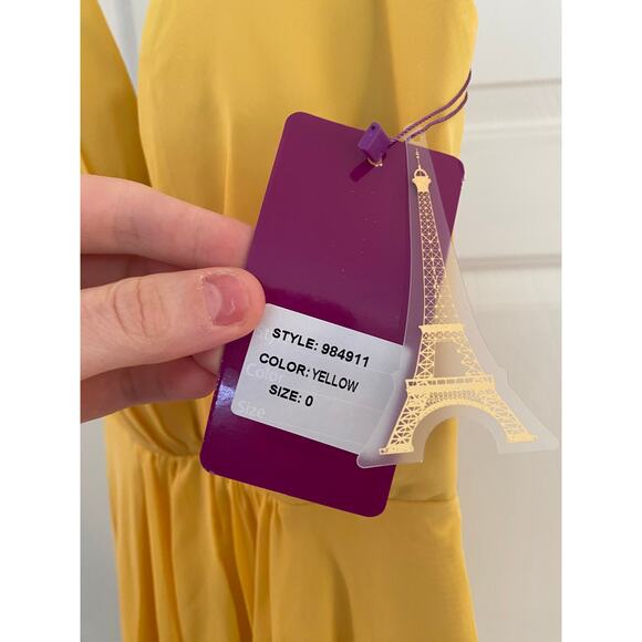 NWT Abby Paris #984911, Short A-Line Dress, Yellow, Lace Up Back, Size 0 - Picture 4 of 6